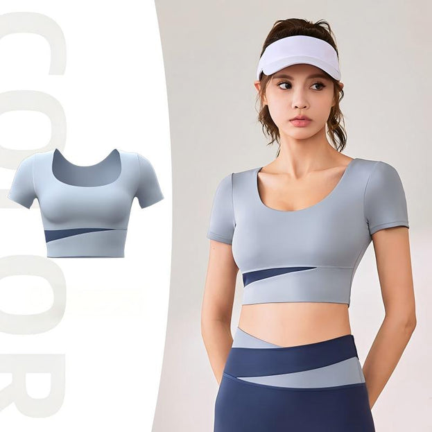 Colorblock Casual Sports Naked Yoga Top For Women