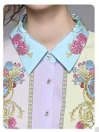 Temperament Palace Vintage Printed Long Sleeve Shirt and High Waist Shorts Suit Sants
