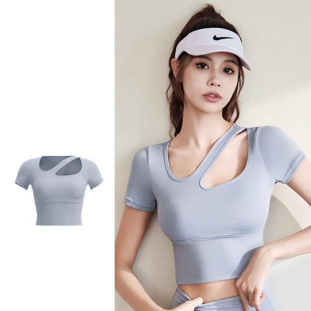 Slimming Naked Short Shoulder Strap Chest Pad Sports Short Sleeve