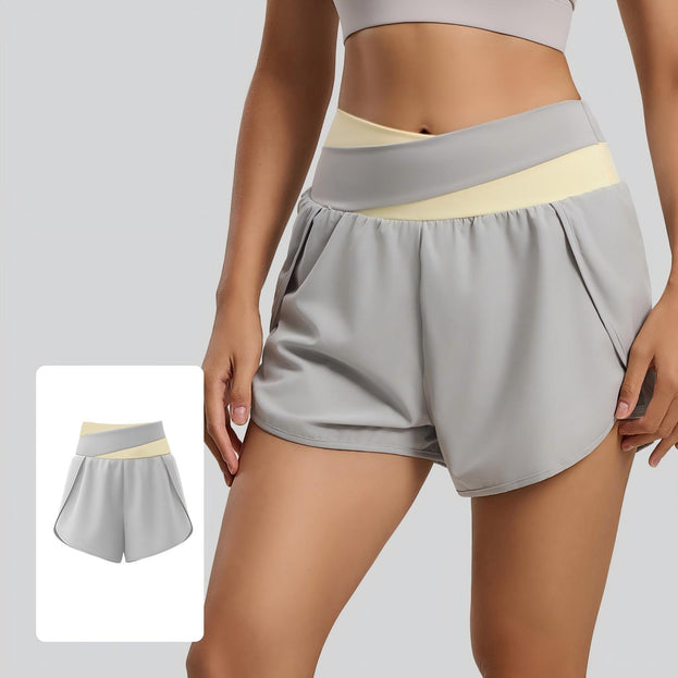 Color-Blocked Faux Two-Piece Anti-Exposure Women's Sports Shorts