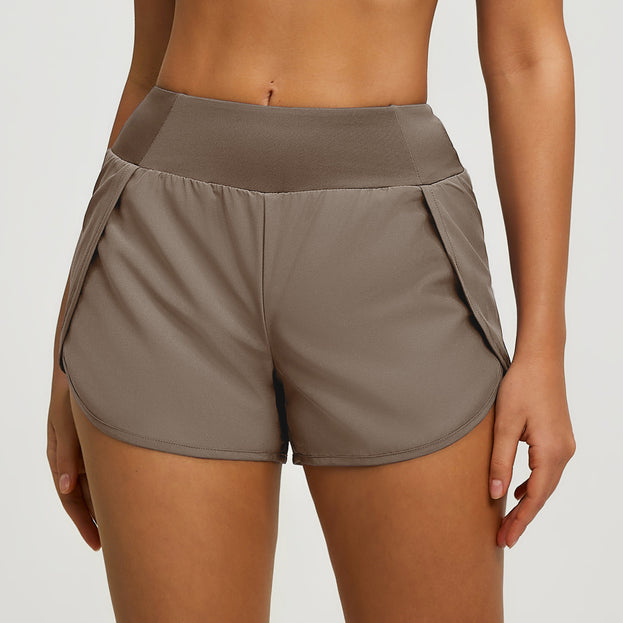 Fake Two-Piece Loose-Fit Workout Yoga Shorts with Side Pockets