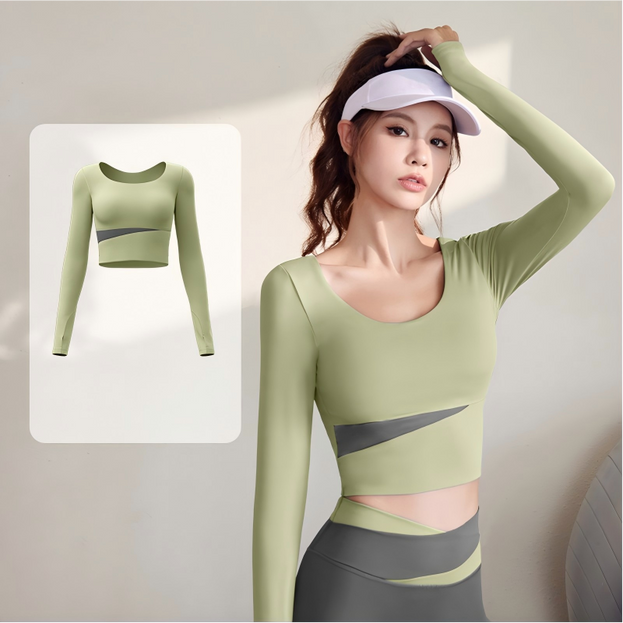 Multi-Color Long-Sleeved Tight-Fitting Sports Yoga Top