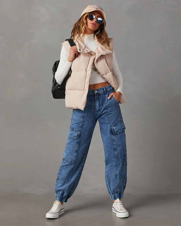 Summer Low-Waist Daily Ankle-Cut Denim Pant with Pockets for Women