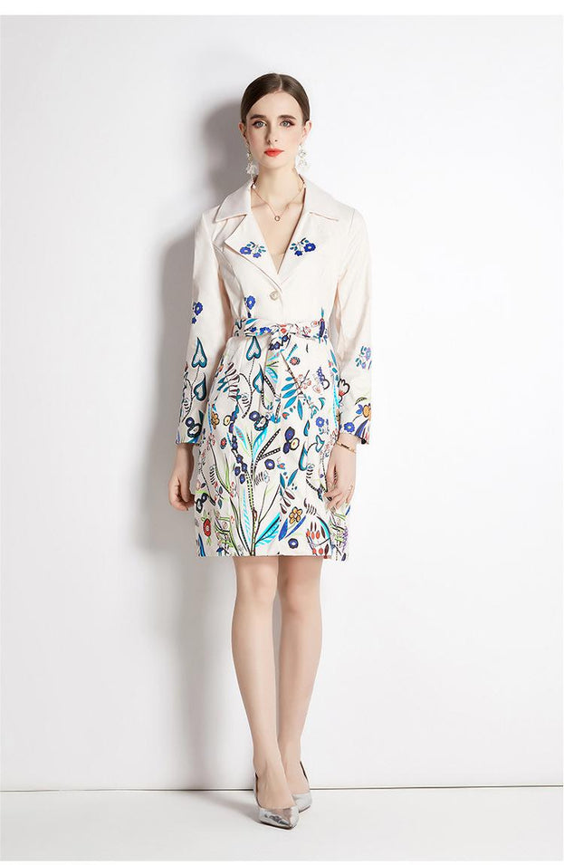 Suit Collar Coat Female Spring and Autumn Temperament Waist Slimming Breasted Mid-Length Trench Coat