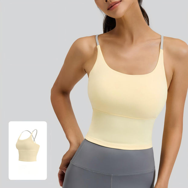 Thong-Style Sports Yoga Top With Padded Cups and Straps
