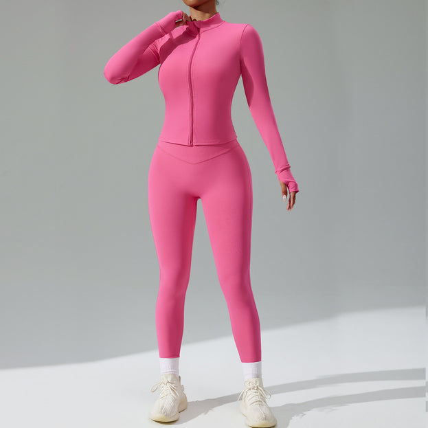 Women's Tight-Fitting Running Yoga Outfit - Jacket And Pants Set