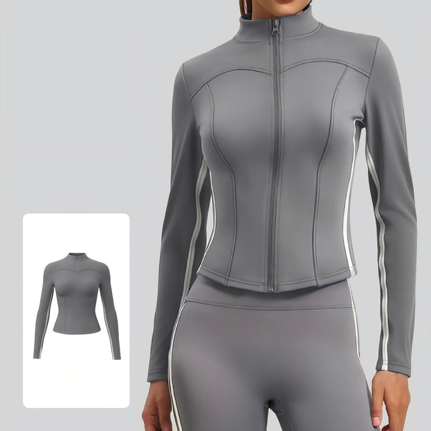 Line-feel Slim Stand Collar Long Sleeve Running Fitness Coat