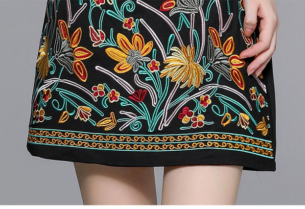 Women's Dress Temperament Retro Embroidery Flower Bow Slim Slimming Skirt Dress