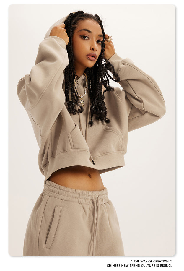American Retro Hooded Pull-out Thickened Solid-color Fashion Sweatshirt
