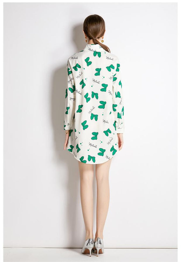 Long-Sleeved Shirt Fashion Slim Vintage Printed Long Shirt