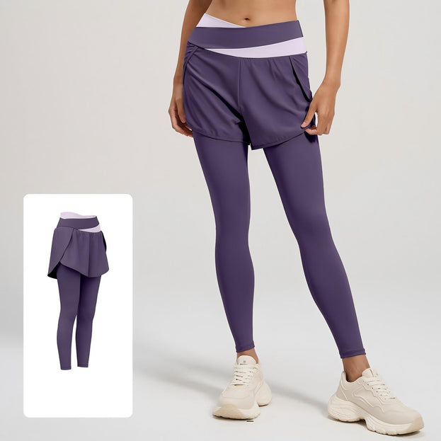 Colorblock Fake Two-piece High-waisted Yoga Pants for Women