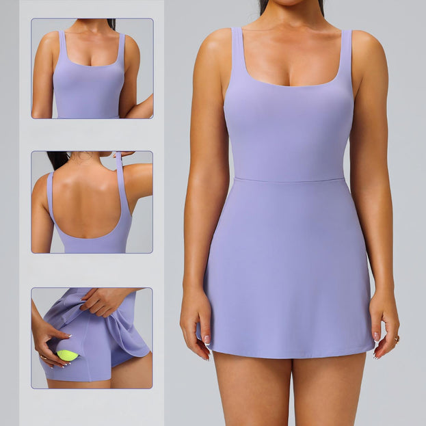 Women's Sporty Yoga One-Piece Skirt With Pockets