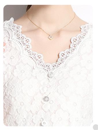 Elegant Slim Short Sleeve V-Neck Mid-Length Lace  Dress