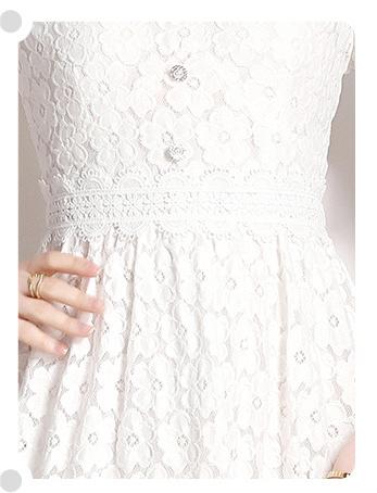 Elegant Slim Short Sleeve V-Neck Mid-Length Lace  Dress