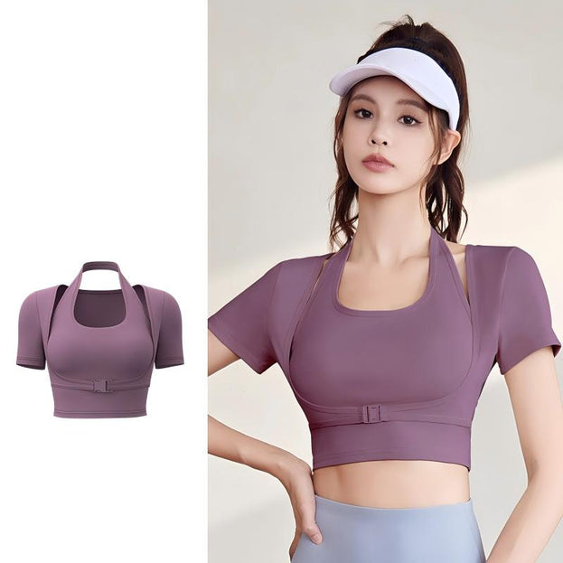 Breathable Fitness Yoga Tight Neck Short Sleeve Women