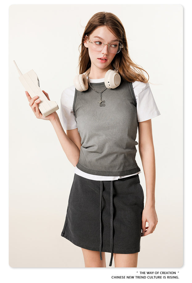 American-style Fashionable Youth Distressed Micro-elastic Three-dimensional Slimming Top
