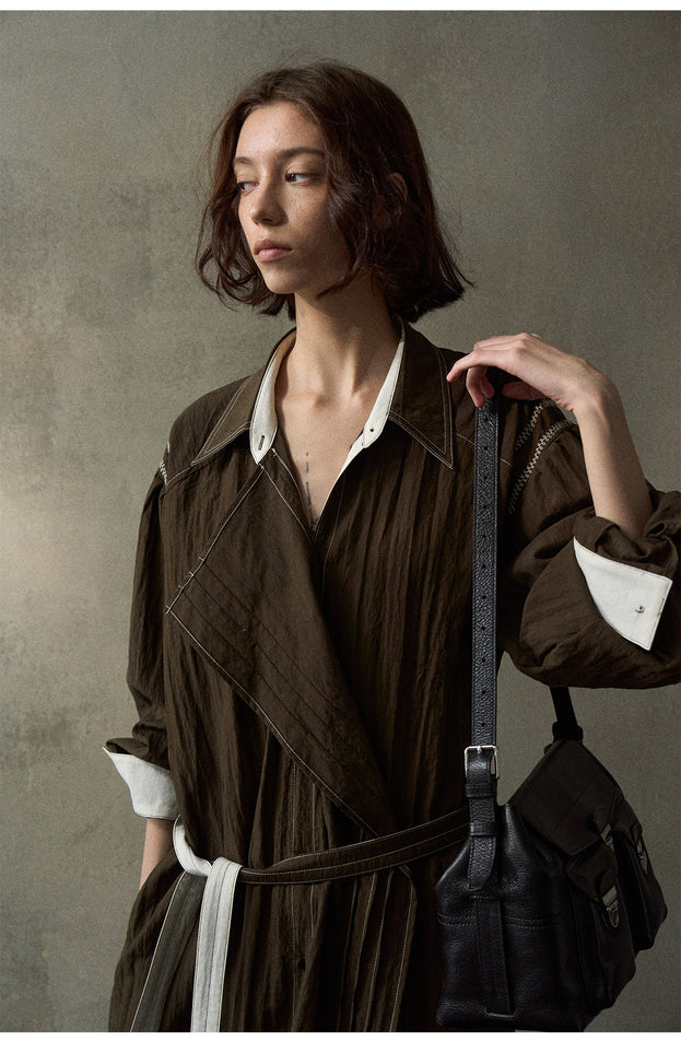 A High-End And Fashionable Embroidered Asymmetrical Tencel Color-matching Women's Coat