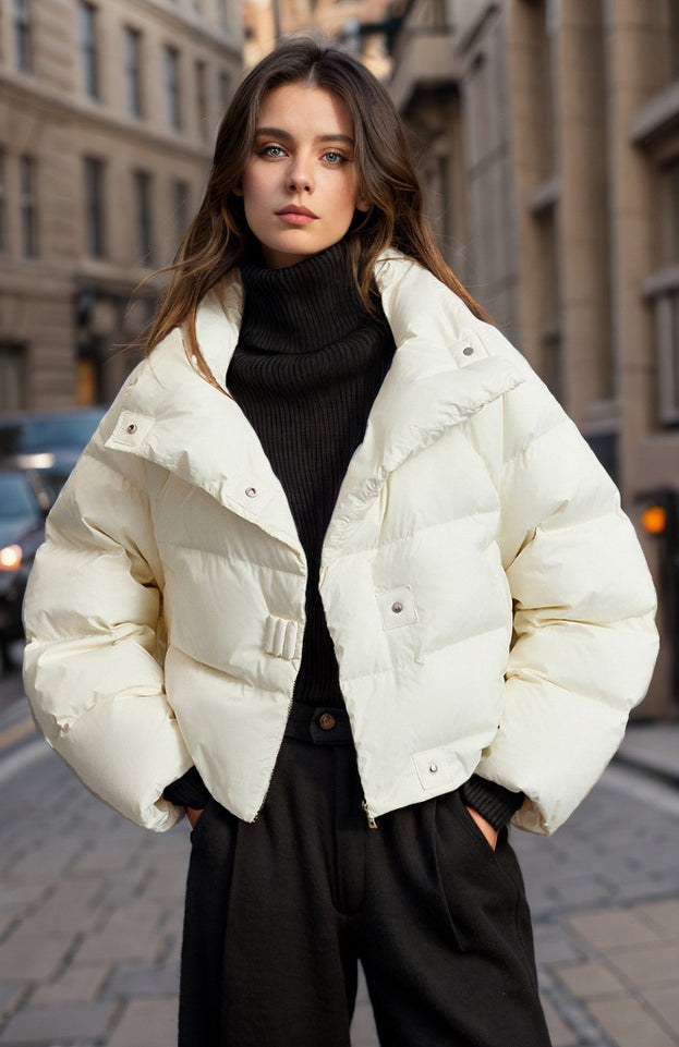 Winter Fashionable Versatile and Warm Short High-Neck Long Sleeve Jacket for Women