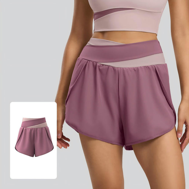 Color-Blocked Faux Two-Piece Anti-Exposure Women's Sports Shorts