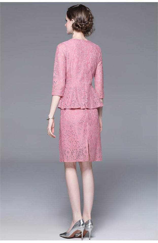 Temperament Elegant Lace Skirt Slim Slim Show Seven-Point Sleeve Mid-Skirt Dress