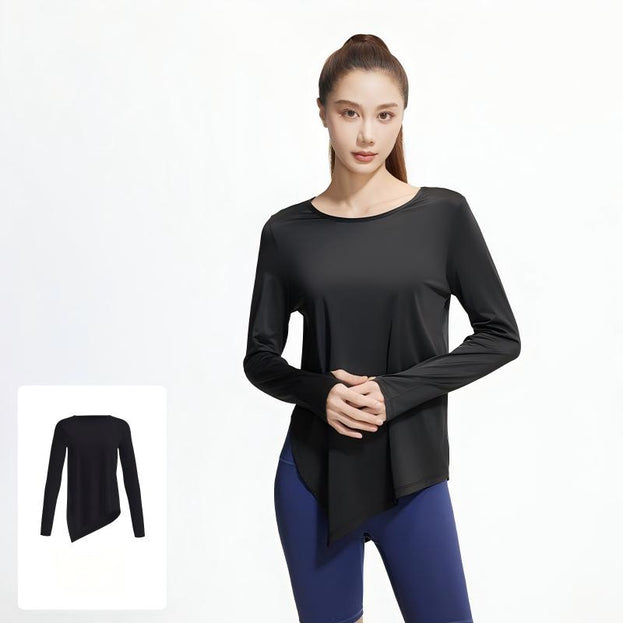 Ice Silk Split Long-Sleeve Yoga Loose Top