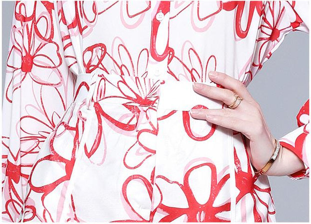 Lapel Chiffon Print Slim Temperament Fashion Shirt and Shorts Suit