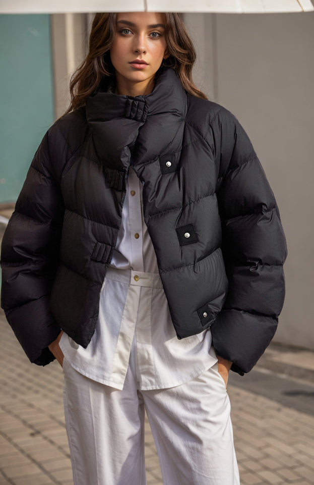Winter Fashionable Versatile and Warm Short High-Neck Long Sleeve Jacket for Women