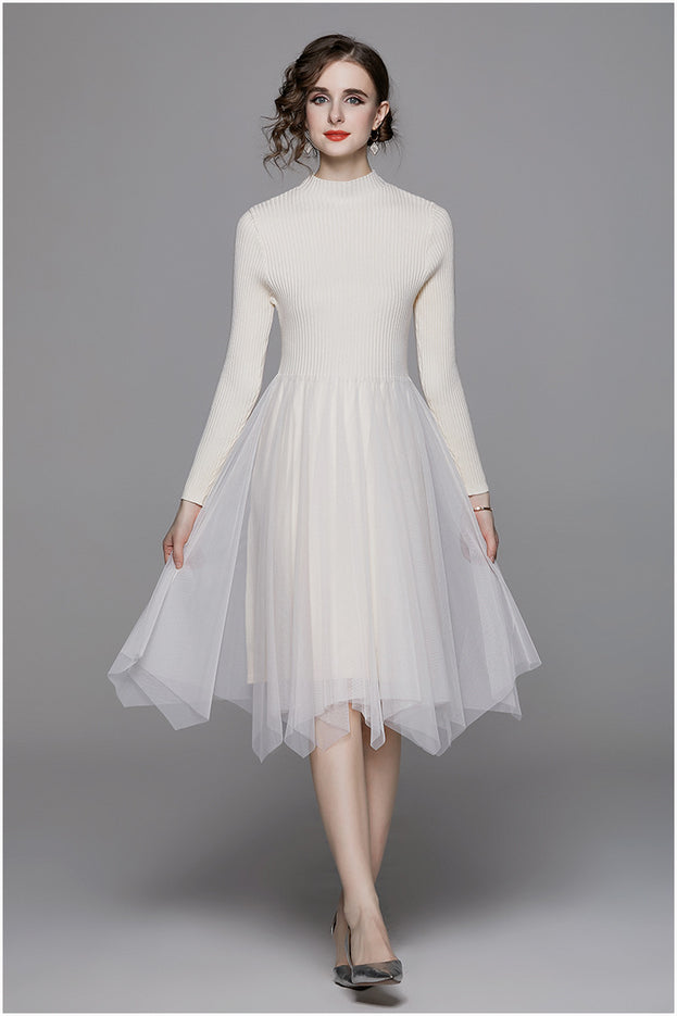Temperament Mesh Gauze in the Long Dress Fold Wear Vest