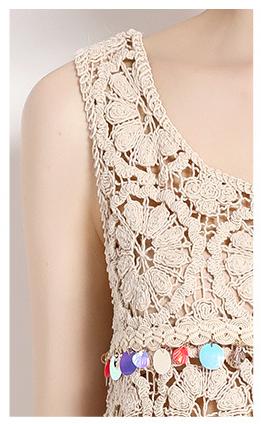 Hook Flower Suit Women's Short Style Sleeveless Vest and High Waist Shorts Two-Piece Set