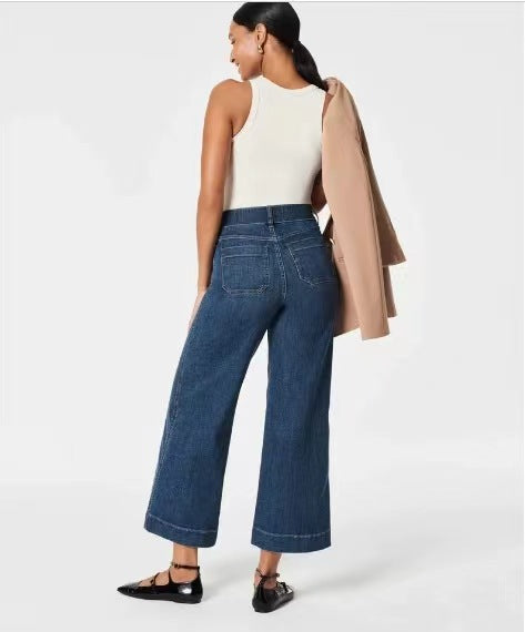 Summer Fashion Casual Low-Waist Straight Wide-Leg Denim Pant for Women
