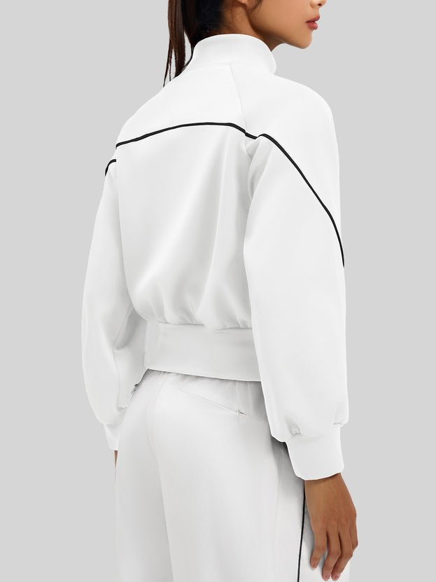 Winter and Autumn Color-Contrasting Stripes Fleece Yoga Jacket