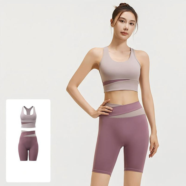 Women's Color-Blocked Casual Sporty Bare-Fit Yoga Set