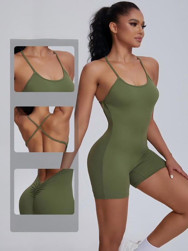 Women's One-Piece Sports Fifting Buttocks Yoga Pants With Suspenders