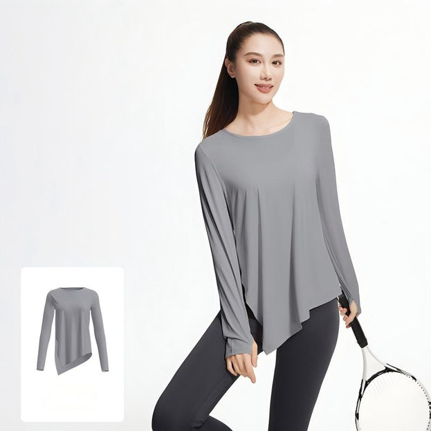 Ice Silk Split Long-Sleeve Yoga Loose Top