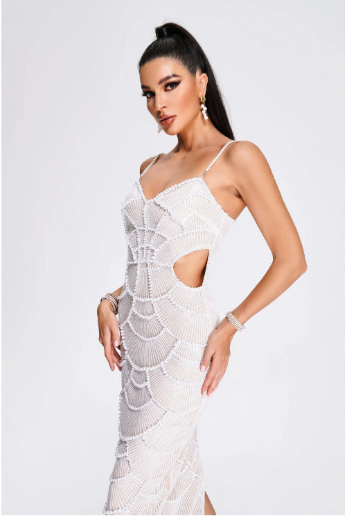 Summer Sexy and Fashionable Sequined Beaded Cutout Party Slip Dress for Women