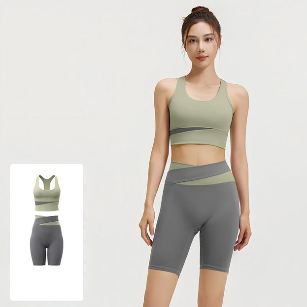 Women's Color-Blocked Casual Sporty Bare-Fit Yoga Set