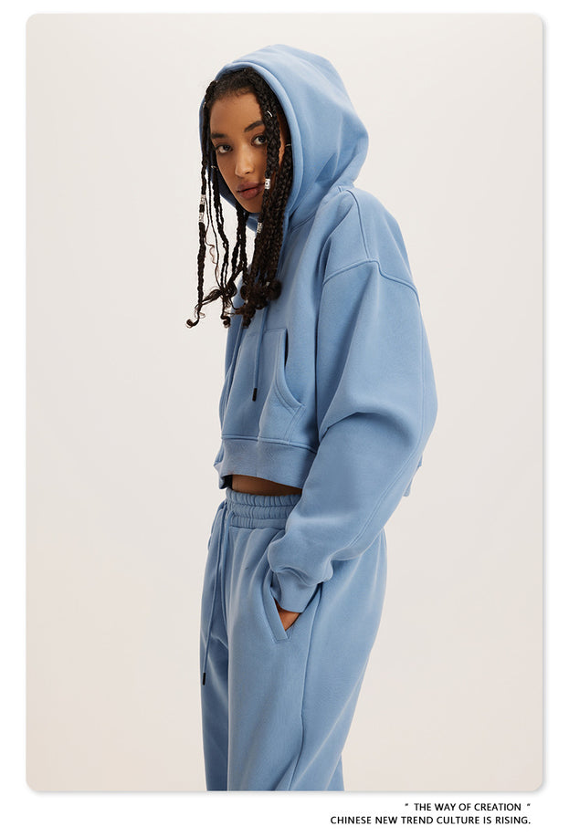 American Retro Hooded Pull-out Thickened Solid-color Fashion Sweatshirt