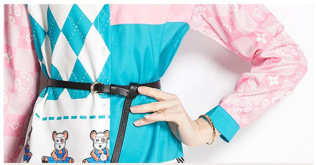 Long Sleeve Shirt Wth Lapel Collar Fashion Slim Vintage Printed Long Shirt