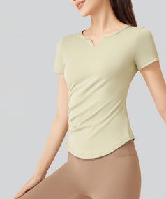 V-Neck Yoga Quick-Drying Pleated Sports Short-Sleeved Top