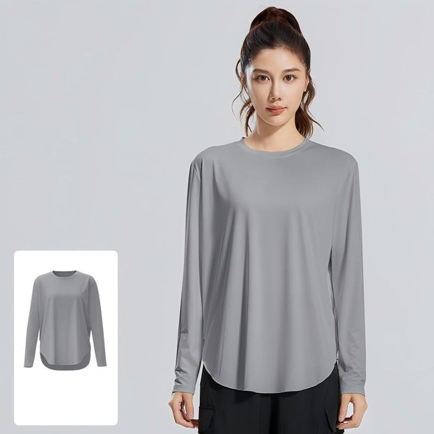Breathable Loose Ice Silk Yoga Long Sleeve Round Neck Top