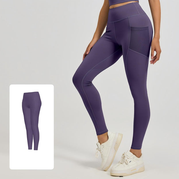 Stretch High-Waist Net Fabric Side-Pocket Yoga Pants