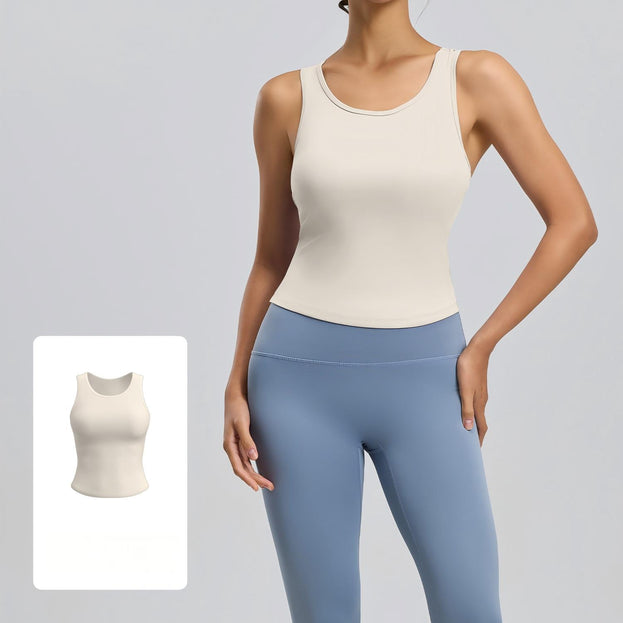Integrated Round-Neck Sports Vest for Yoga