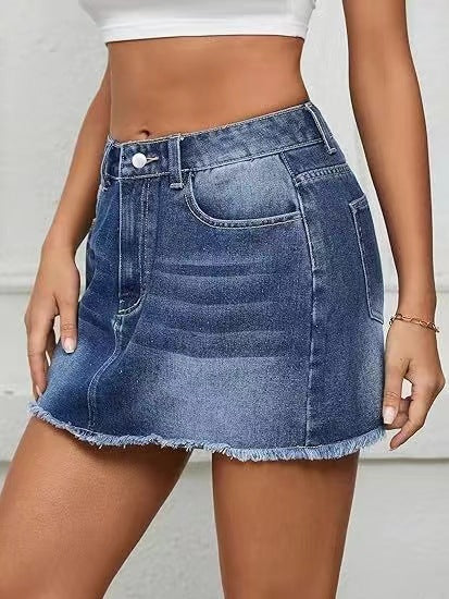 Summer Fashion Versatile Low-Waist A-Line Mini Denim Skirt for Women