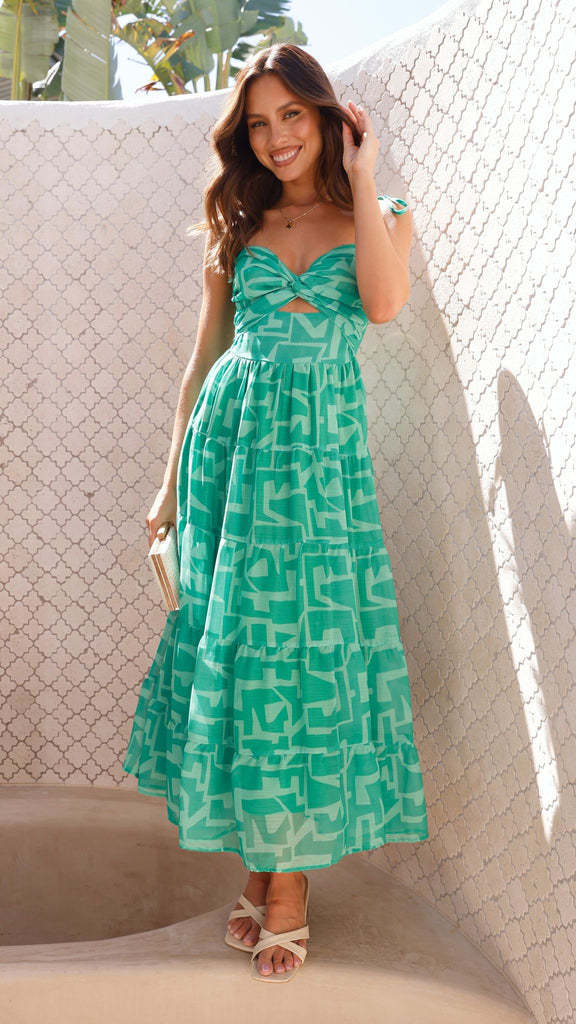Summer Fashion Casual Printed Cutout Waisted Holiday-Style Slip Dress for Women