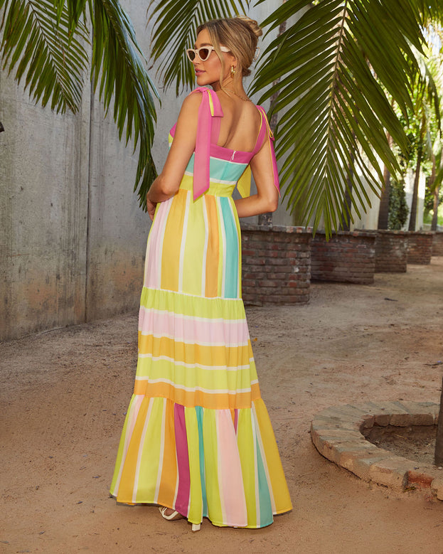 Summer Casual Striped Waisted Color-Blocking Beach Slip Dress for Women