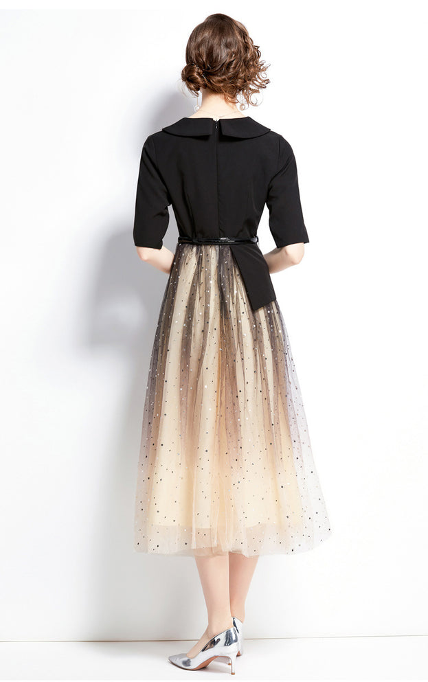 Suit Mesh Stitching Long Skirt
