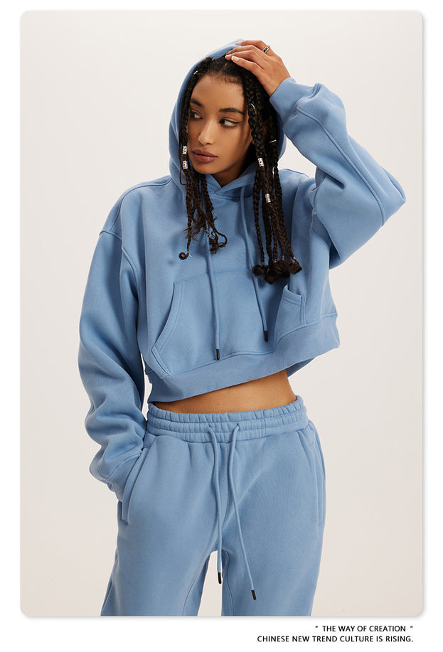 American Retro Hooded Pull-out Thickened Solid-color Fashion Sweatshirt