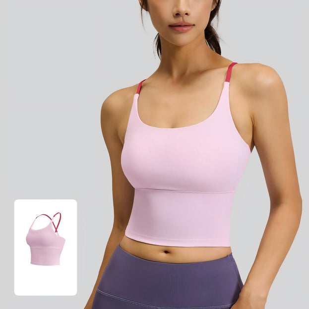 Thong-Style Sports Yoga Top With Padded Cups and Straps