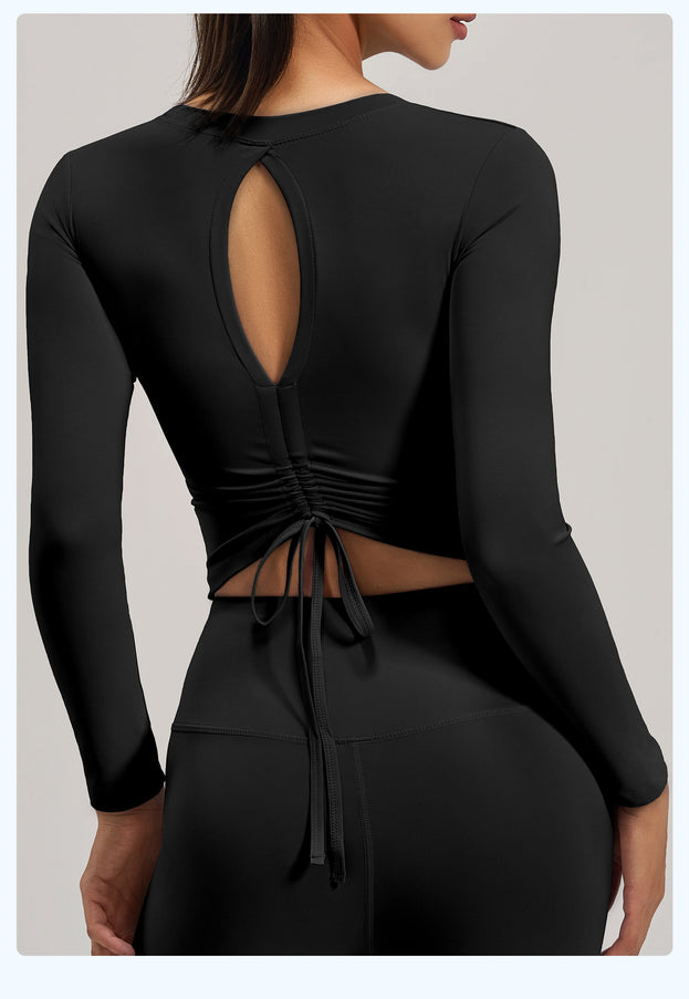 Pleated Figure-Hugging Sports Top With Built-in Bra