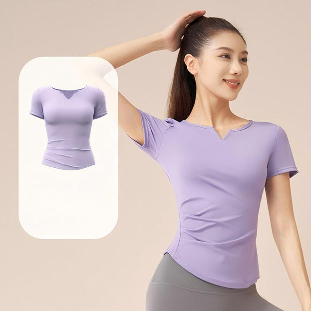 V-Neck Yoga Quick-Drying Pleated Sports Short-Sleeved Top
